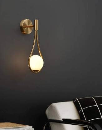 Modern Golden Teardrop Wall Light with Frosted Glass Globe – E26 Wall Sconce for Bedroom, Living Room & Hallway