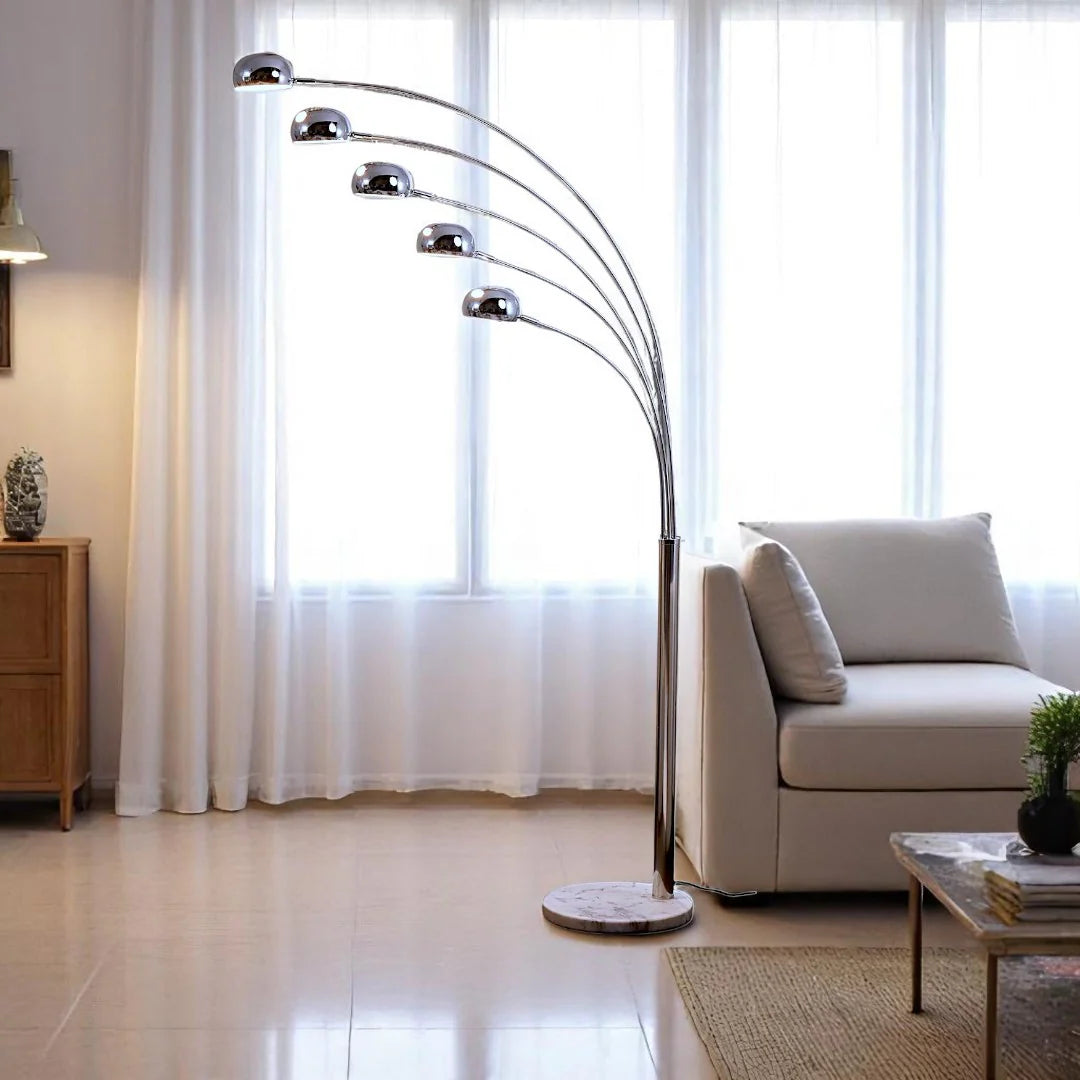 Modern 5-Head Arc Floor Lamp | 7 Feet Tall Adjustable Standing Lamp