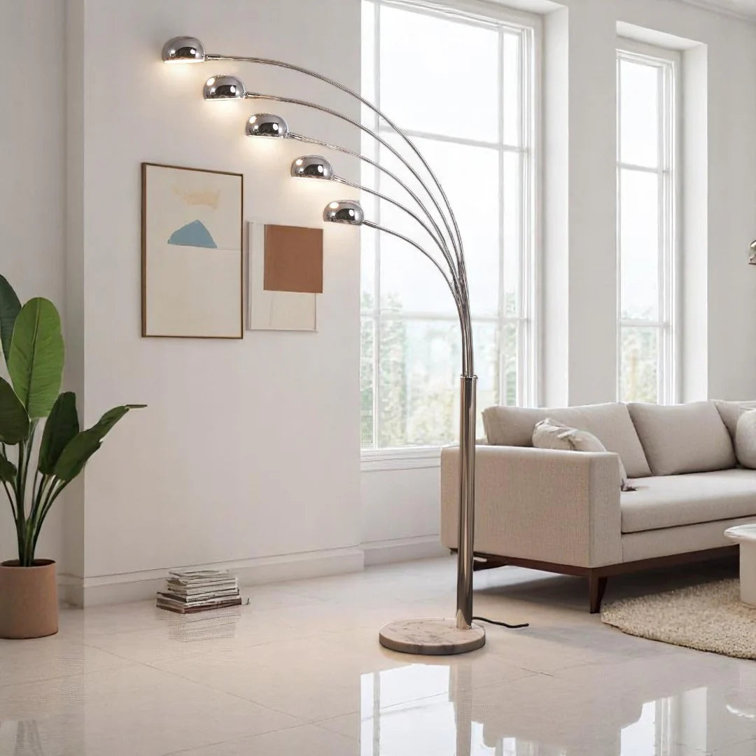 Modern 5-Head Arc Floor Lamp | 7 Feet Tall Adjustable Standing Lamp