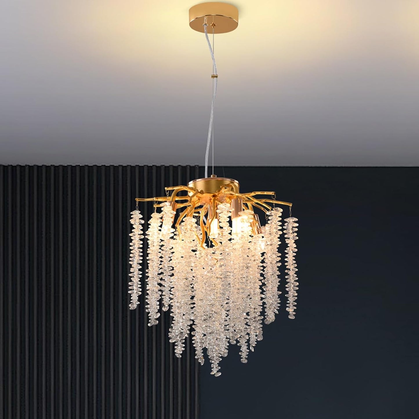 Luxury Crystal Chandelier with Adjustable Golden Branches – Available in 300mm & 800mm Sizes for Living Room, Dining & Foyer