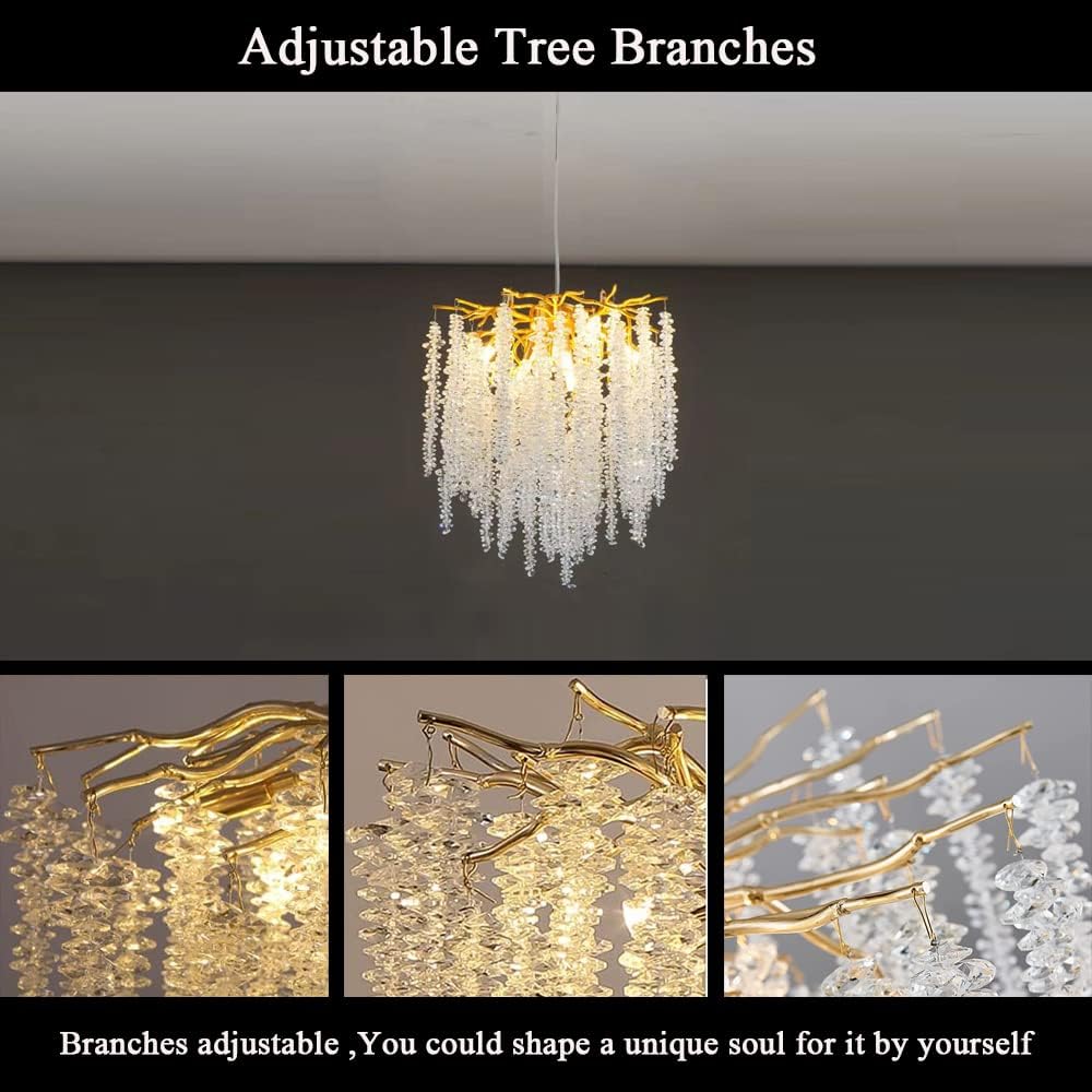 Luxury Crystal Chandelier with Adjustable Golden Branches – Available in 300mm & 800mm Sizes for Living Room, Dining & Foyer