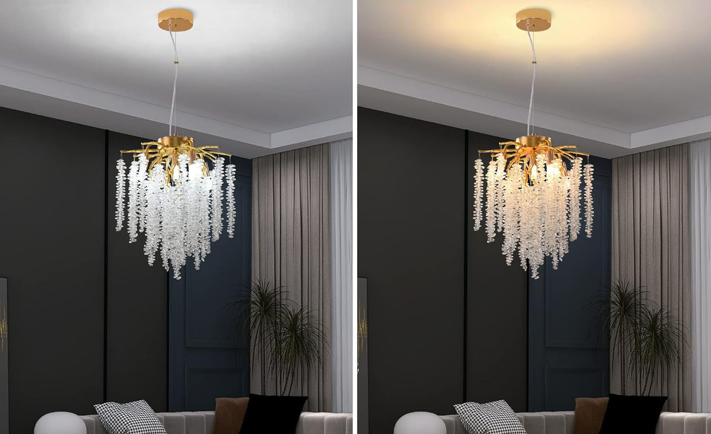 Luxury Crystal Chandelier with Adjustable Golden Branches – Available in 300mm & 800mm Sizes for Living Room, Dining & Foyer