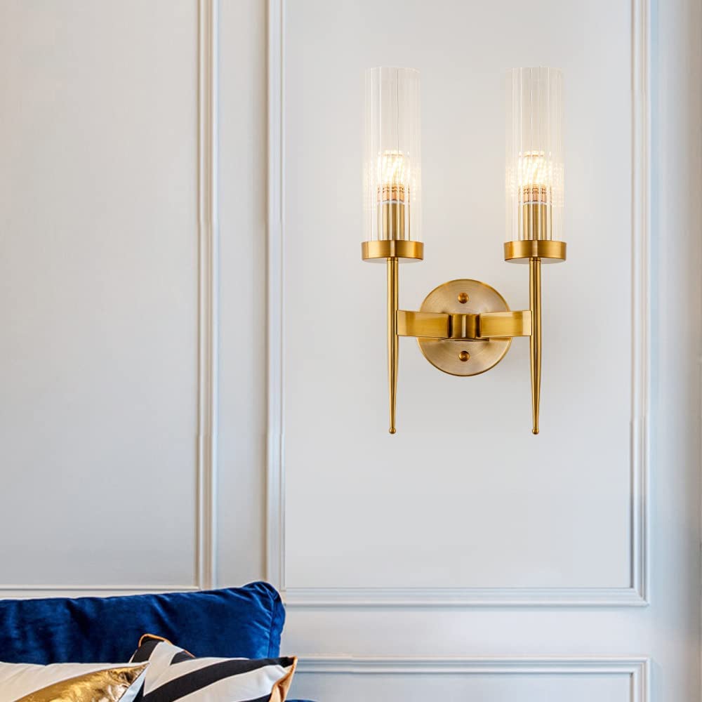 Modern Gold & Ribbed Glass Wall Light | Single & Double Sconce Options | Elegant Accent Lighting