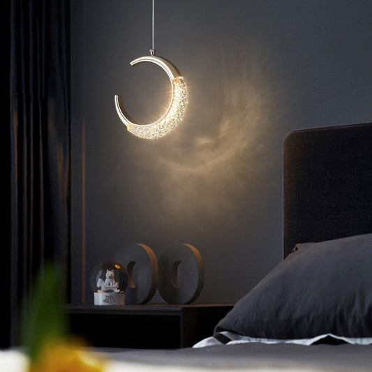 Modern Crescent Moon LED Pendant Light – Gold Hanging Acrylic Lamp