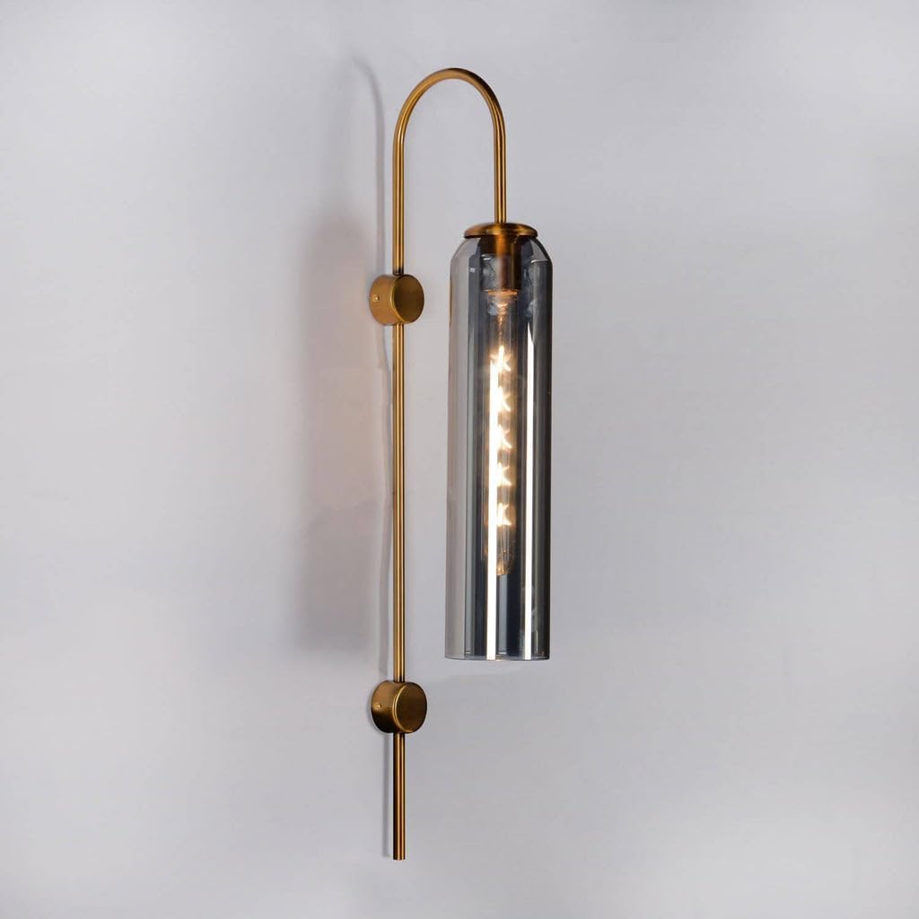 Modern Gold & Glass Wall Light | Smoke & Amber Decorative Sconce | Luxury Accent Lighting