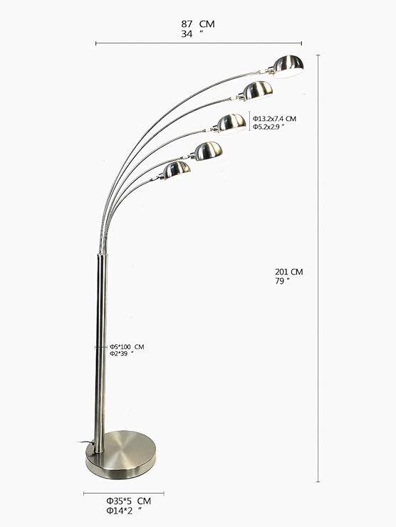 Modern 5-Head Arc Floor Lamp | 7 Feet Tall Adjustable Standing Lamp