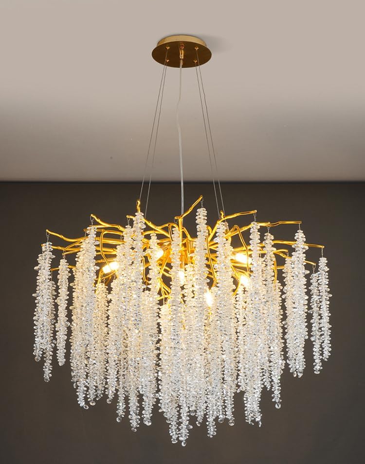 Luxury Crystal Chandelier with Adjustable Golden Branches – Available in 300mm & 800mm Sizes for Living Room, Dining & Foyer