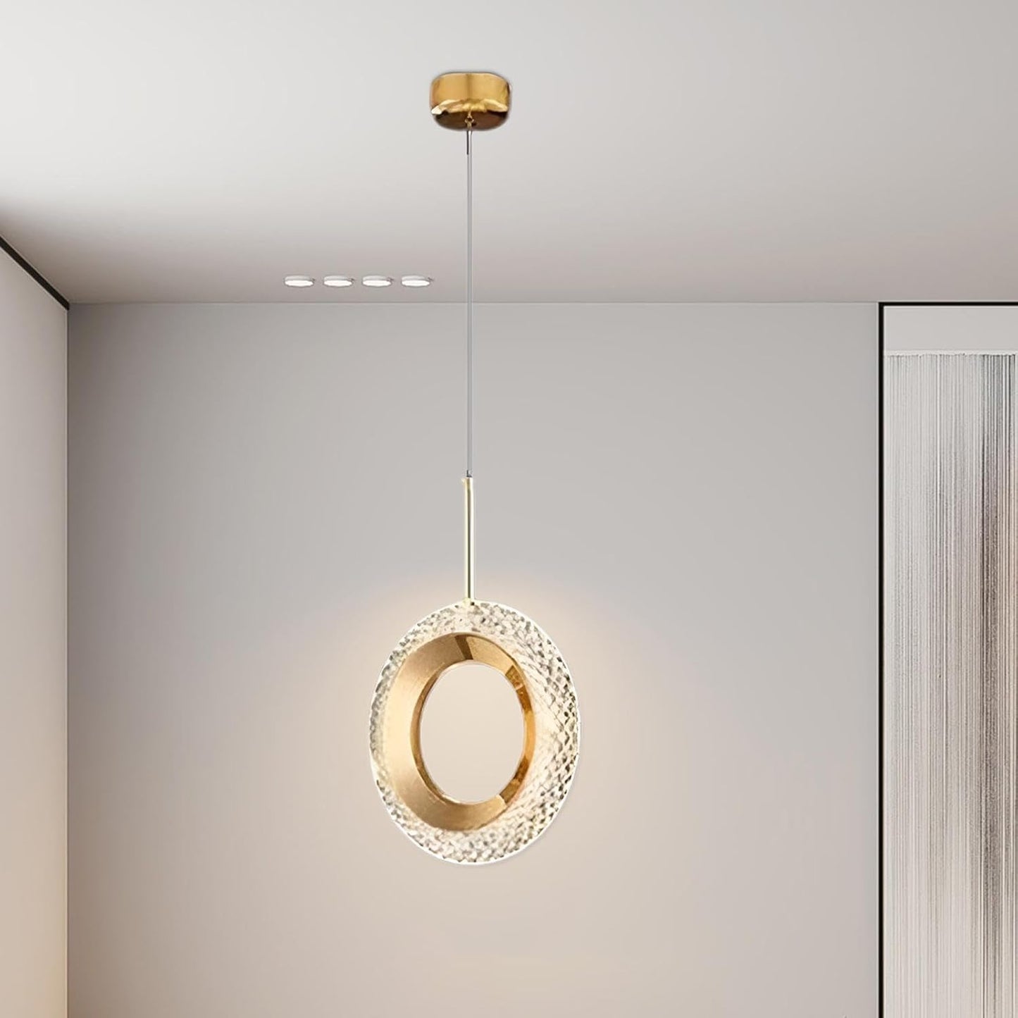 Modern LED Ring Pendant Light – Gold Hanging Acrylic & Metal Ceiling Lamp