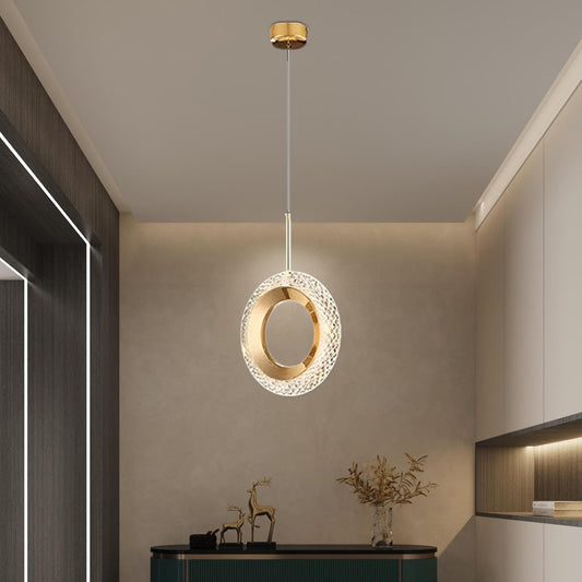 Modern LED Ring Pendant Light – Gold Hanging Acrylic & Metal Ceiling Lamp