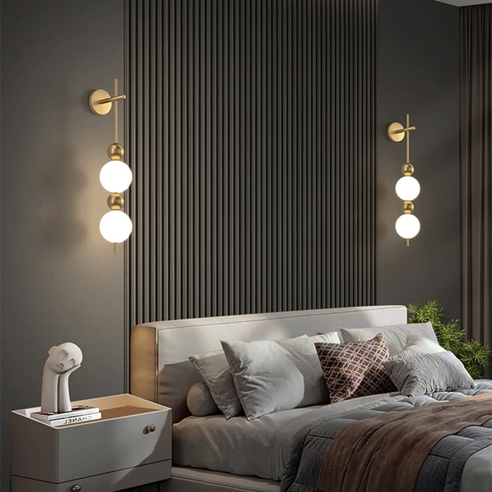 Modern 2-Globe Frosted Glass Wall Light – Gold Finish, Elegant Wall Sconce for Living Room & Bedroom