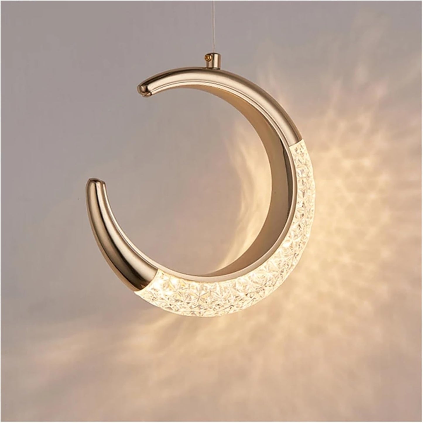 Modern Crescent Moon LED Pendant Light – Gold Hanging Acrylic Lamp