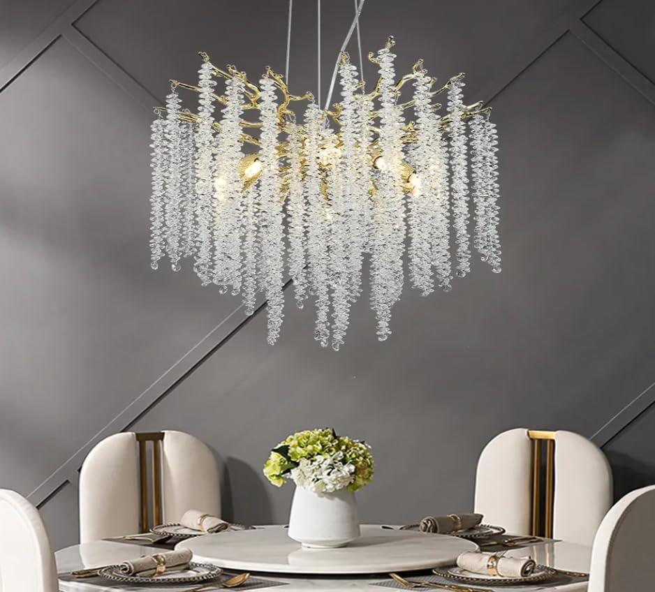 Luxury Crystal Chandelier with Adjustable Golden Branches – Available in 300mm & 800mm Sizes for Living Room, Dining & Foyer