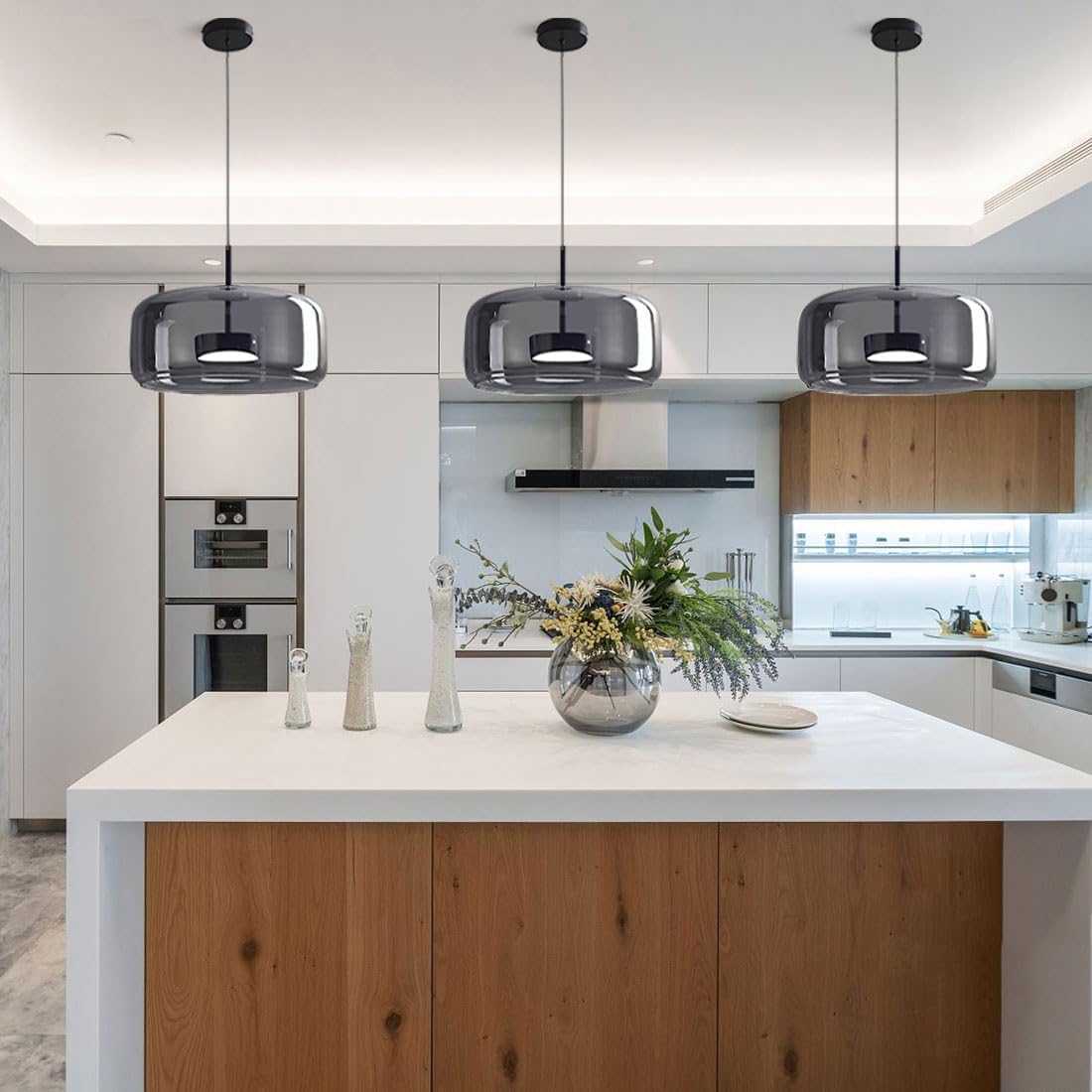 Modern Glass Pendant Light | Smoke & Amber Ceiling Lamp | Elegant Hanging Fixture