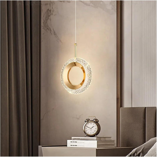 Modern LED Ring Pendant Light – Gold Hanging Acrylic & Metal Ceiling Lamp