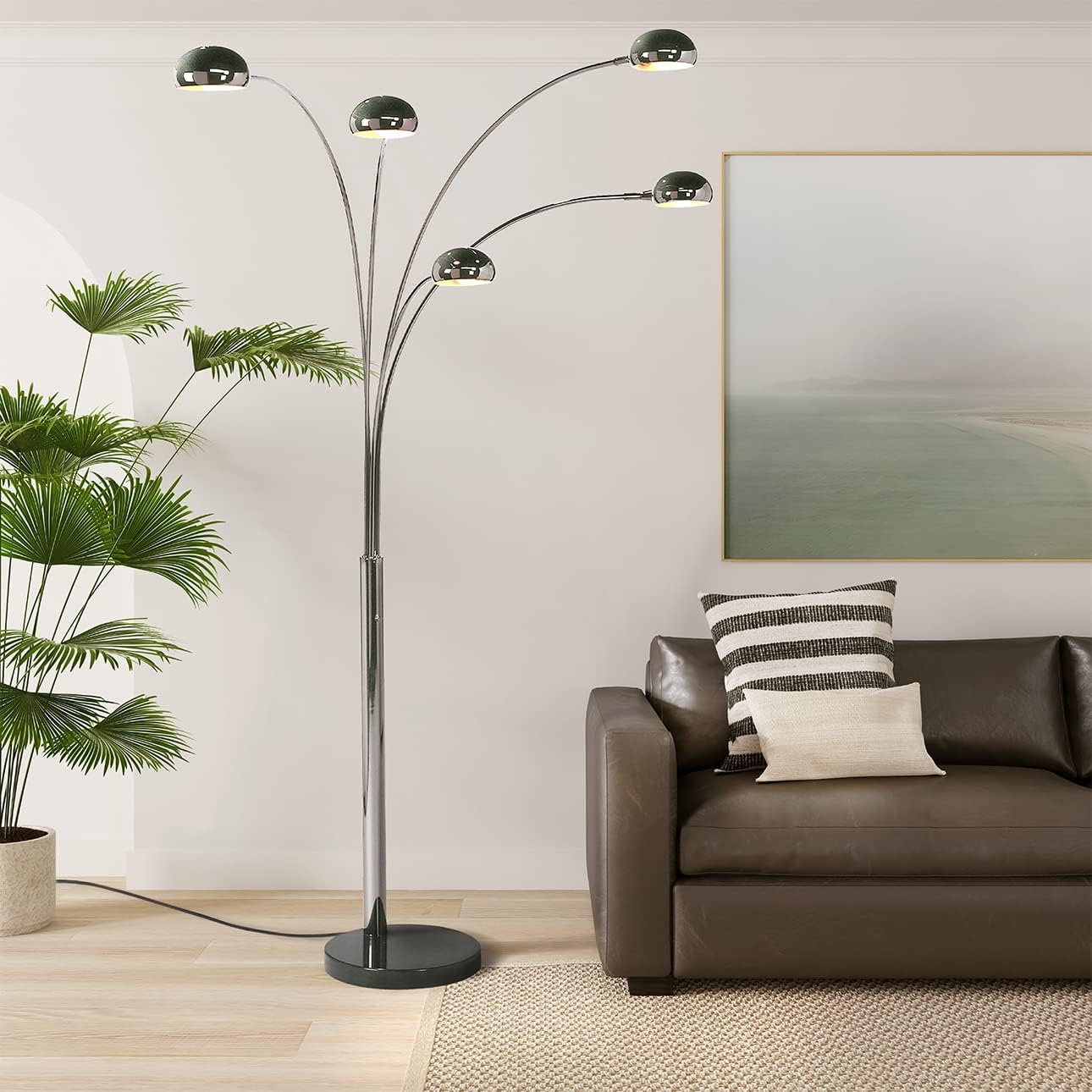 Modern 5-Head Arc Floor Lamp | 7 Feet Tall Adjustable Standing Lamp