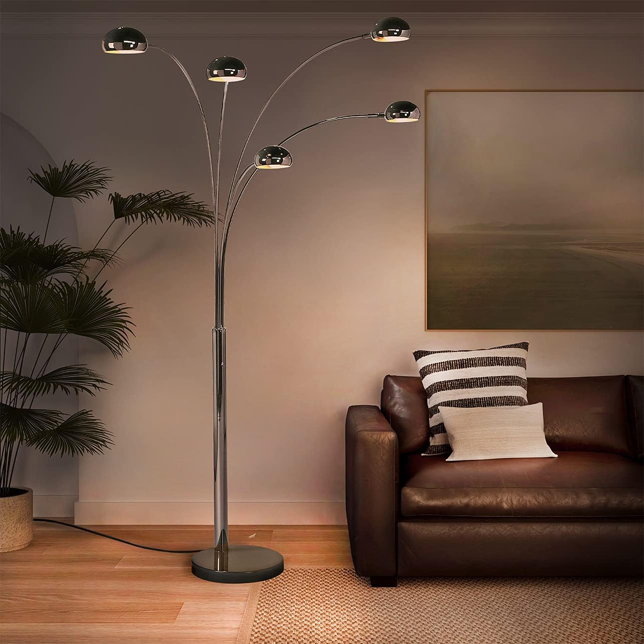Modern 5-Head Arc Floor Lamp | 7 Feet Tall Adjustable Standing Lamp