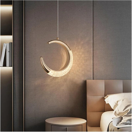 Modern Crescent Moon LED Pendant Light – Gold Hanging Acrylic Lamp