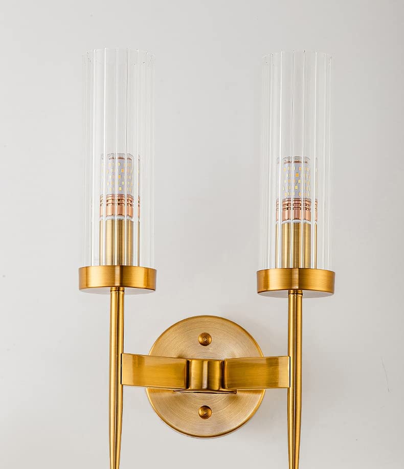 Modern Gold & Ribbed Glass Wall Light | Single & Double Sconce Options | Elegant Accent Lighting