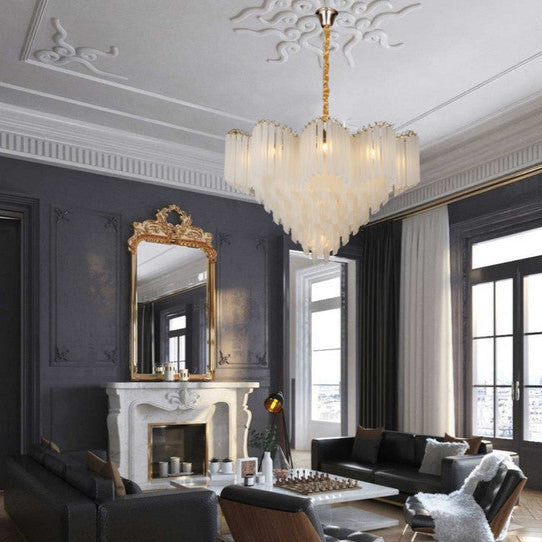 Elegant Frosted Glass Chandelier | 600mm & 800mm Gold & White Hanging Light for Living Room & Dining