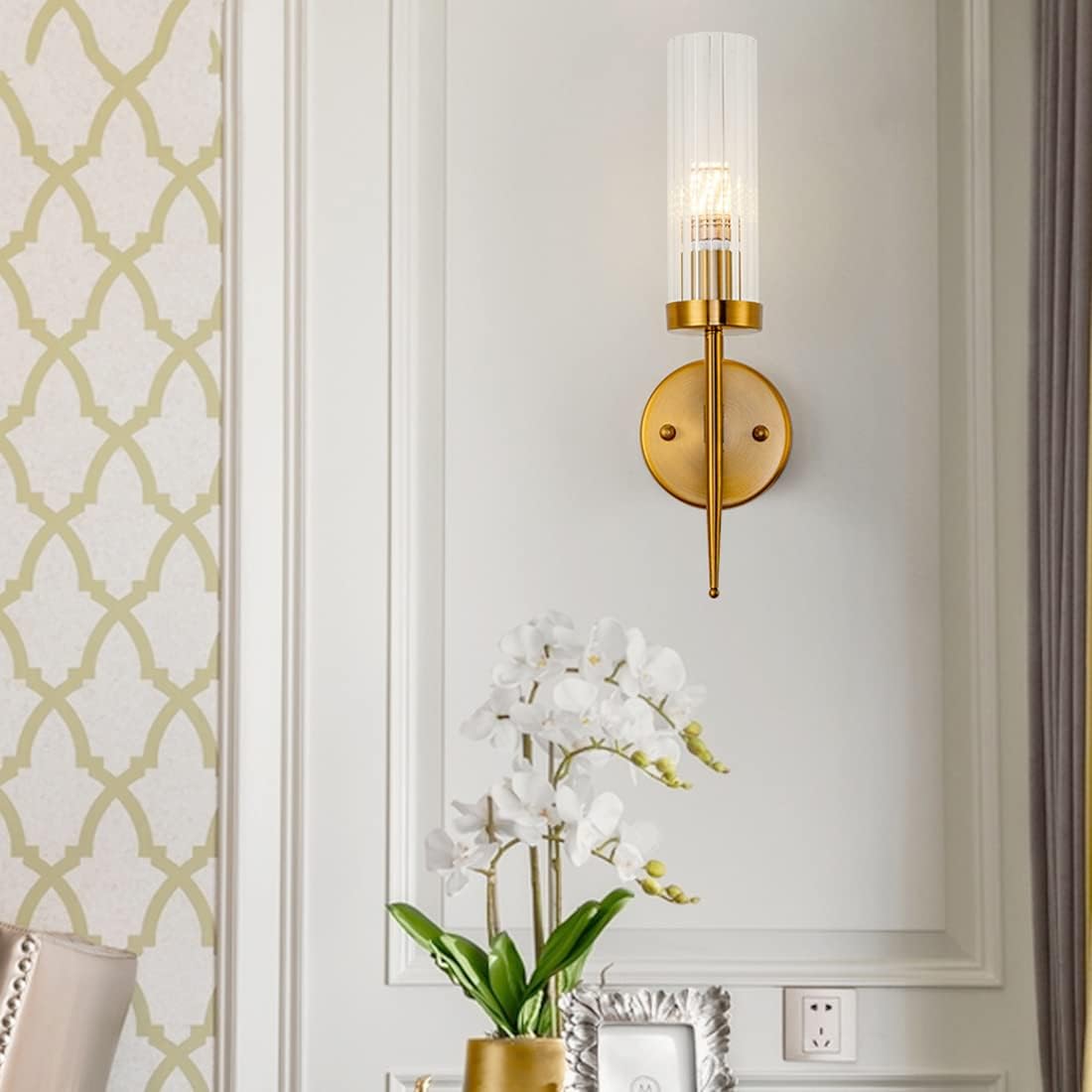 Modern Gold & Ribbed Glass Wall Light | Single & Double Sconce Options | Elegant Accent Lighting