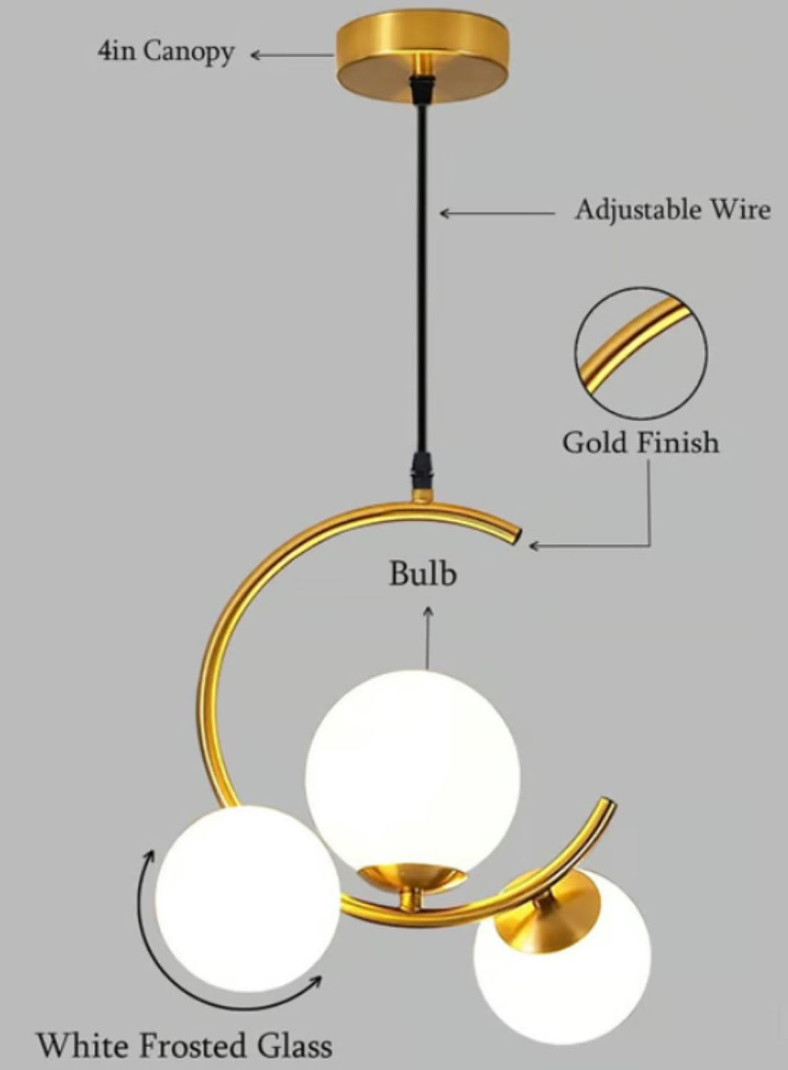 Globe Gold Pendant Light – Frosted Glass & Metal Hanging Lamp