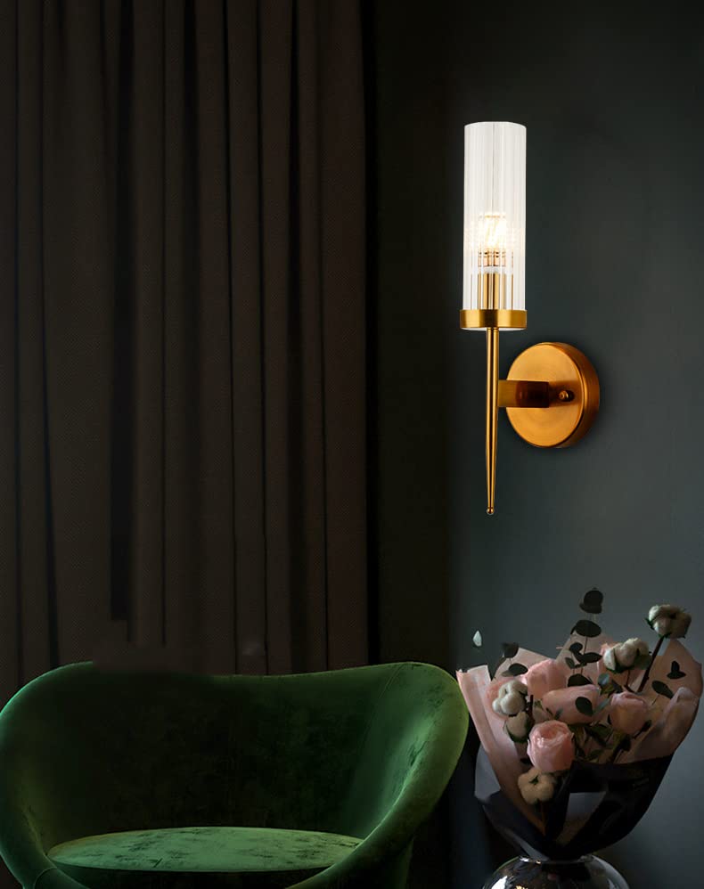 Modern Gold & Ribbed Glass Wall Light | Single & Double Sconce Options | Elegant Accent Lighting