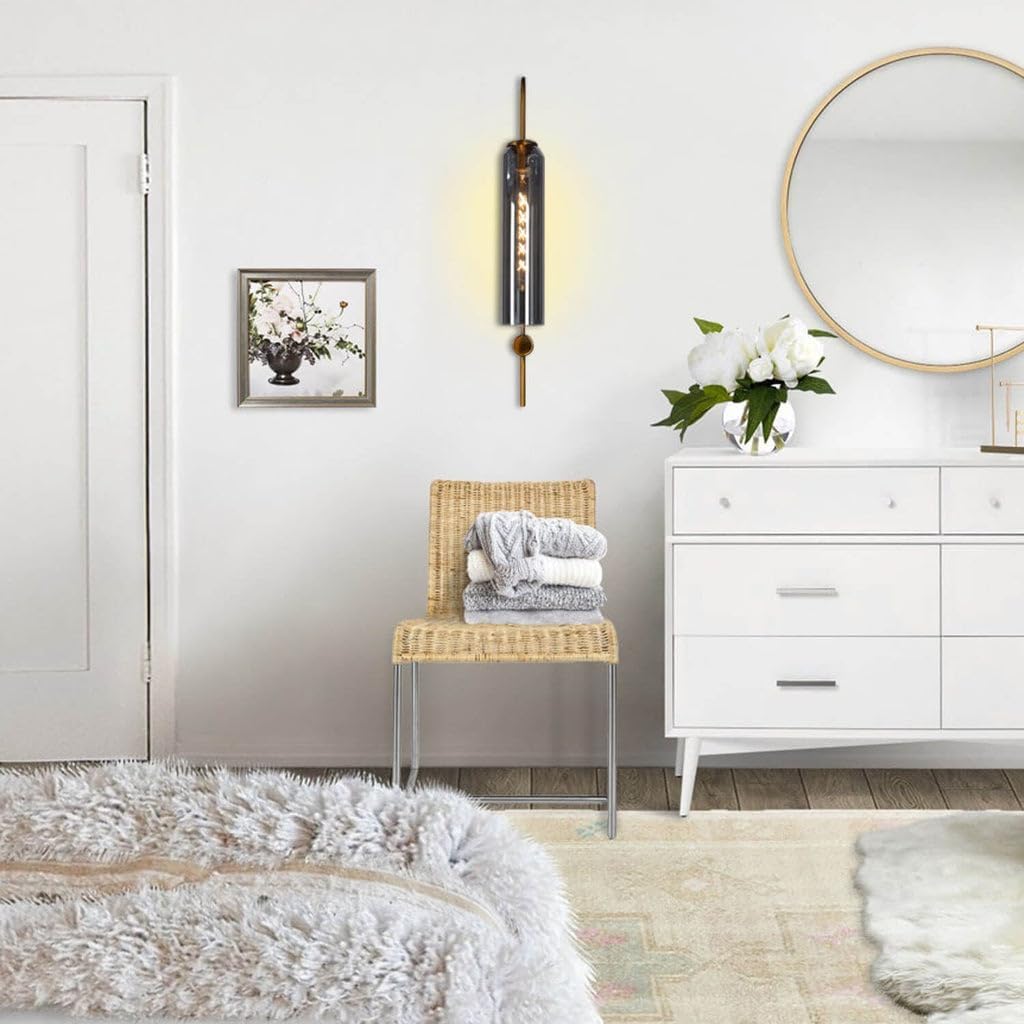 Modern Gold & Glass Wall Light | Smoke & Amber Decorative Sconce | Luxury Accent Lighting