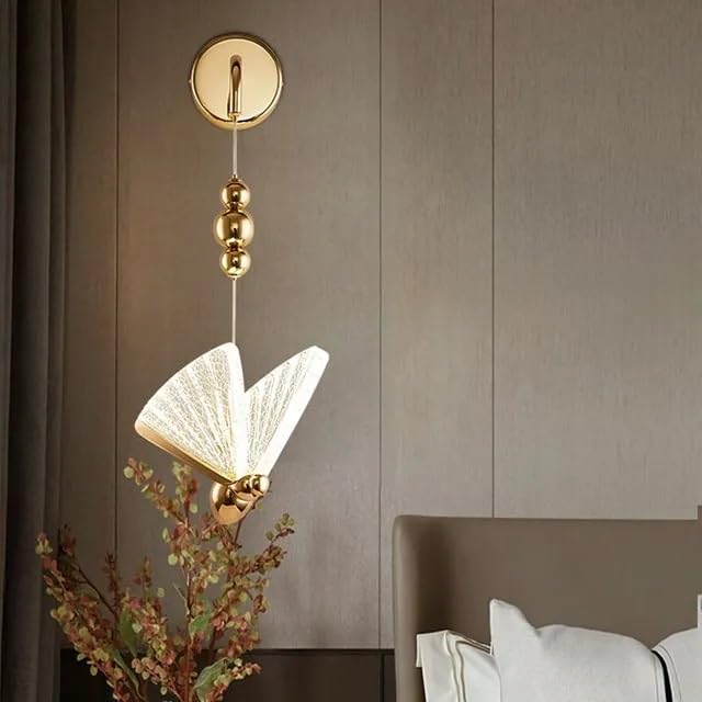 Butterfly Wall Light – Modern LED Wall Sconce in Gold Finish (Multicolor & White Variants) for Bedroom, Living Room & Kids Room