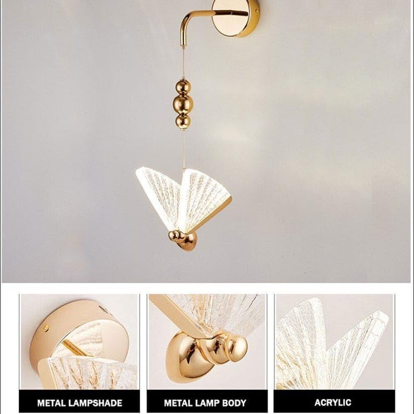 Butterfly Wall Light – Modern LED Wall Sconce in Gold Finish (Multicolor & White Variants) for Bedroom, Living Room & Kids Room