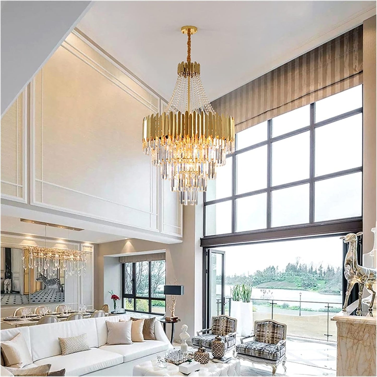 Luxe Dazzle Crystal Chandelier | Grand Gold & Glass Hanging Light for Living Room & Foyer