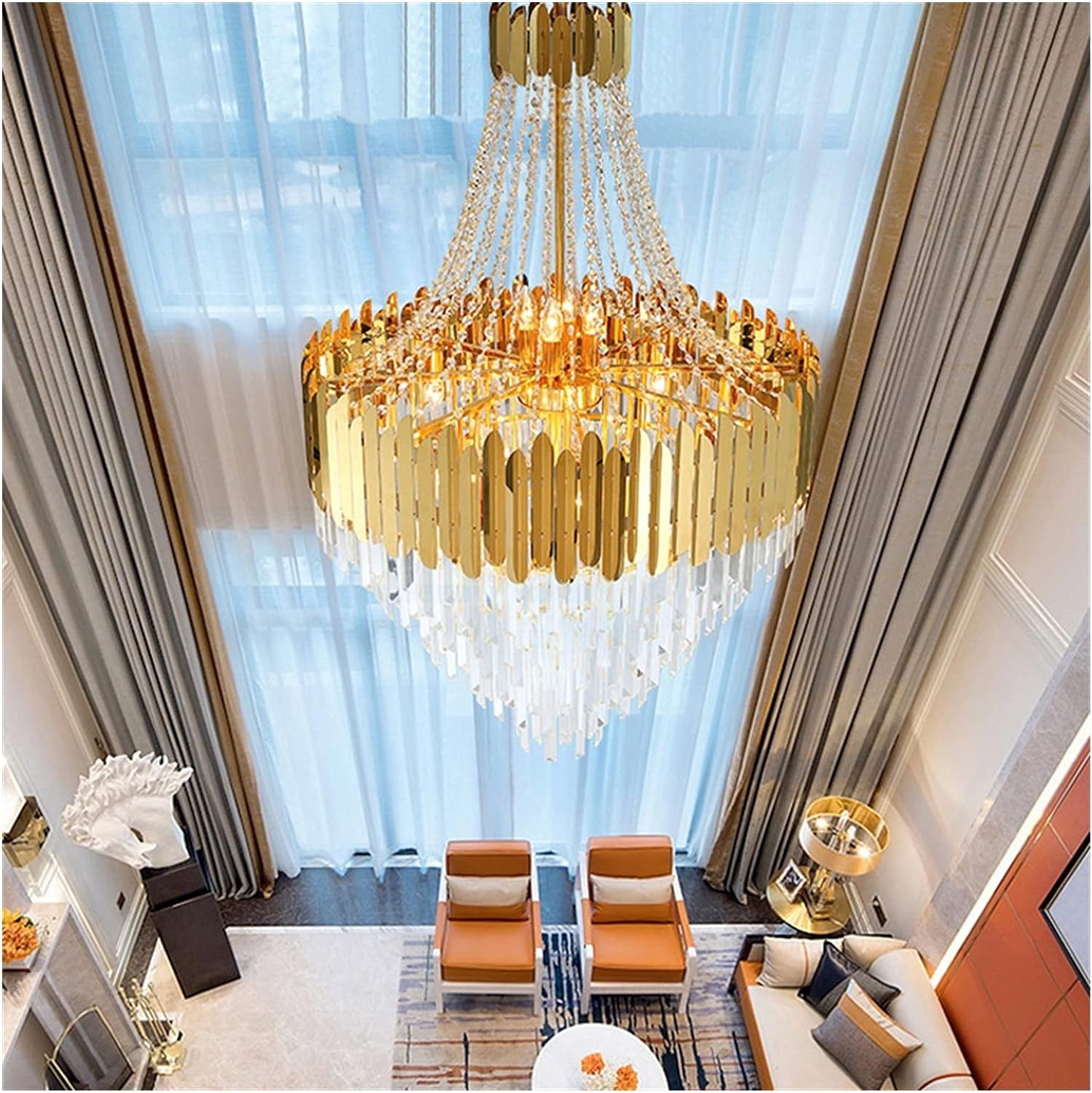Luxe Dazzle Crystal Chandelier | Grand Gold & Glass Hanging Light for Living Room & Foyer