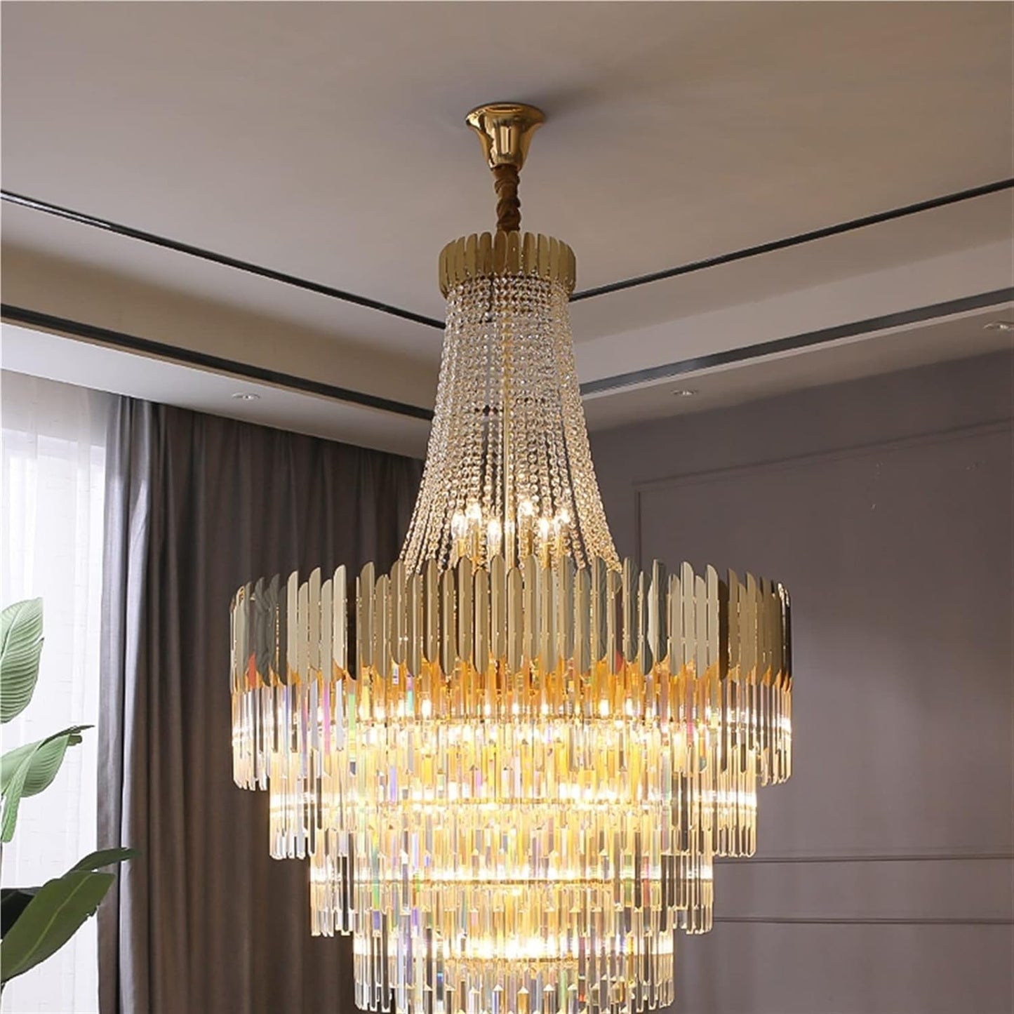 Luxe Dazzle Crystal Chandelier | Grand Gold & Glass Hanging Light for Living Room & Foyer
