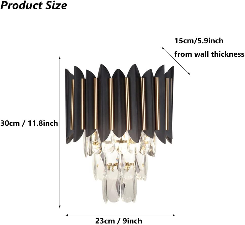 Luxury Crystal Wall Sconce | Black & Gold Modern Wall Light for Living Room & Bedroom