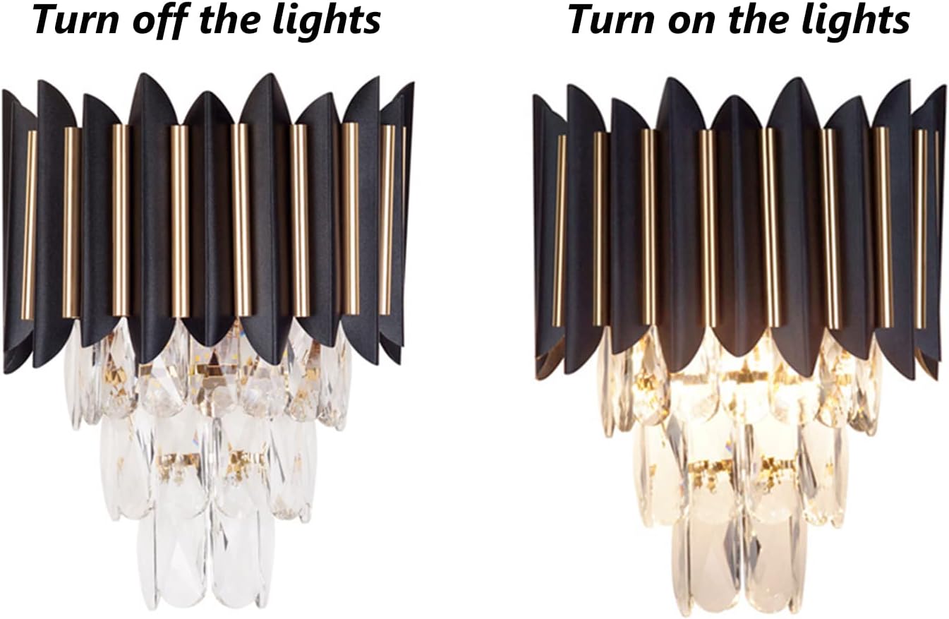 Luxury Crystal Wall Sconce | Black & Gold Modern Wall Light for Living Room & Bedroom