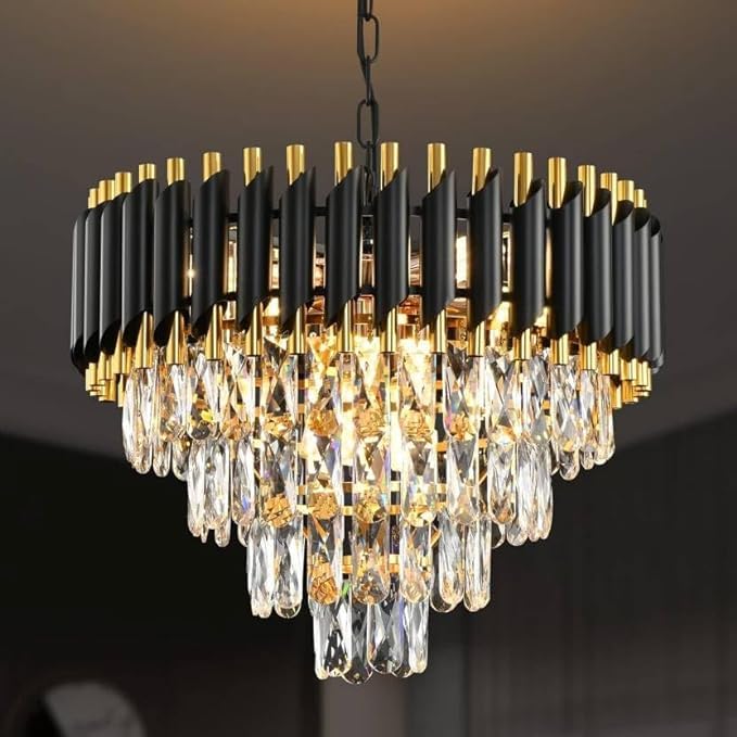 Luxury Black & Gold Crystal Chandelier | Modern Pendant Light | 500mm, 600mm, 800mm