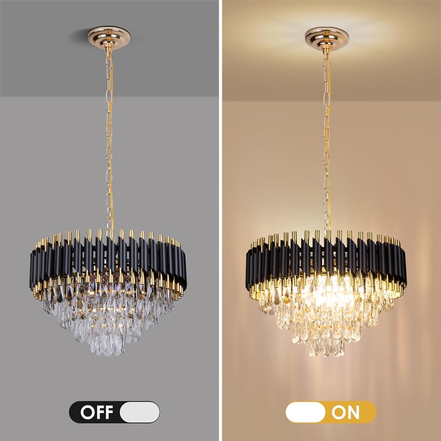 Luxury Black & Gold Crystal Chandelier | Modern Pendant Light | 500mm, 600mm, 800mm