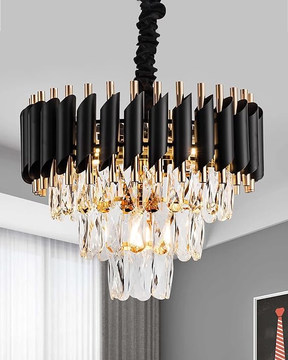 Luxury Black & Gold Crystal Chandelier | Modern Pendant Light | 500mm, 600mm, 800mm