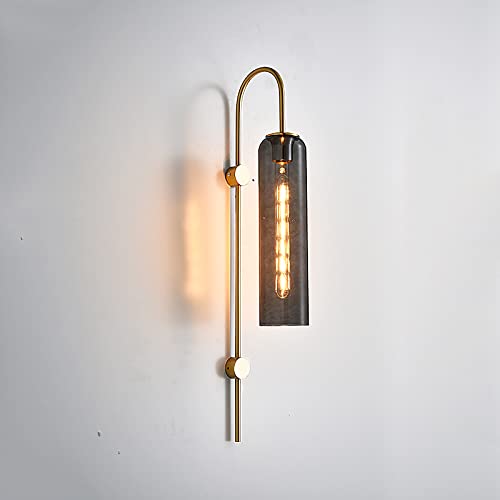 Modern Gold & Glass Wall Light | Smoke & Amber Decorative Sconce | Luxury Accent Lighting