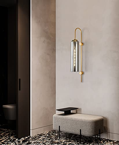 Modern Gold & Glass Wall Light | Smoke & Amber Decorative Sconce | Luxury Accent Lighting