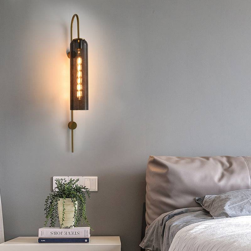 Modern Gold & Glass Wall Light | Smoke & Amber Decorative Sconce | Luxury Accent Lighting