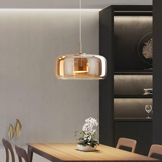 Modern Glass Pendant Light | Smoke & Amber Ceiling Lamp | Elegant Hanging Fixture