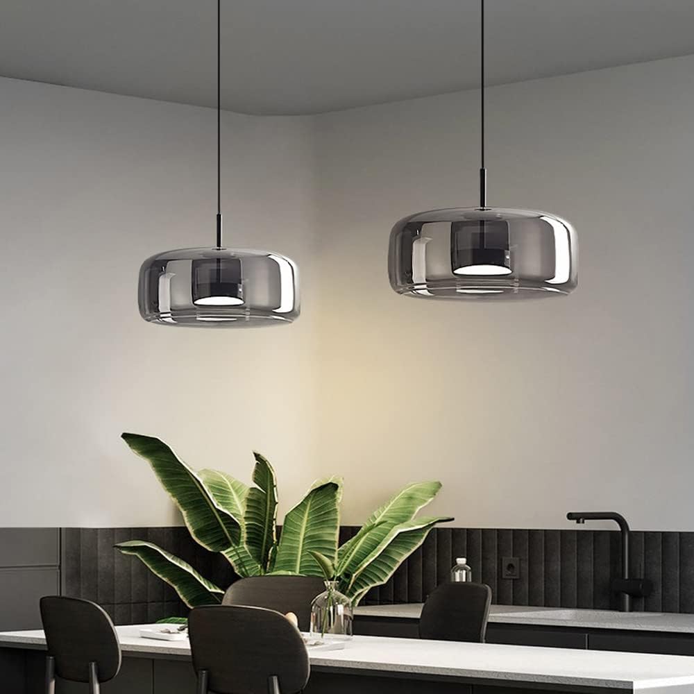 Modern Glass Pendant Light | Smoke & Amber Ceiling Lamp | Elegant Hanging Fixture