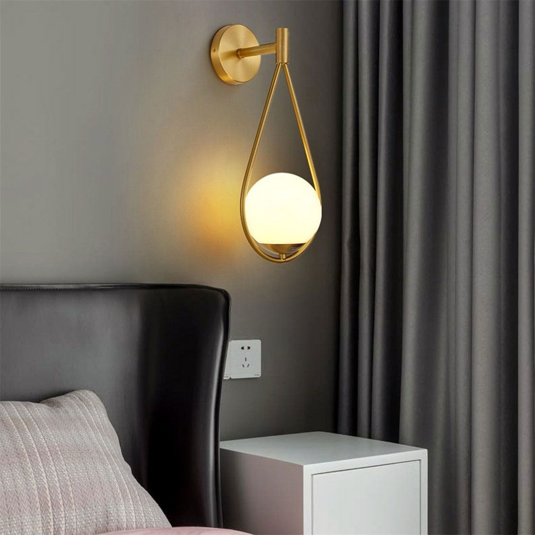 Modern Golden Teardrop Wall Light with Frosted Glass Globe – E26 Wall Sconce for Bedroom, Living Room & Hallway