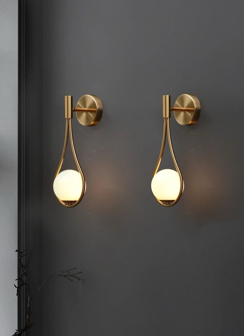 Modern Golden Teardrop Wall Light with Frosted Glass Globe – E26 Wall Sconce for Bedroom, Living Room & Hallway