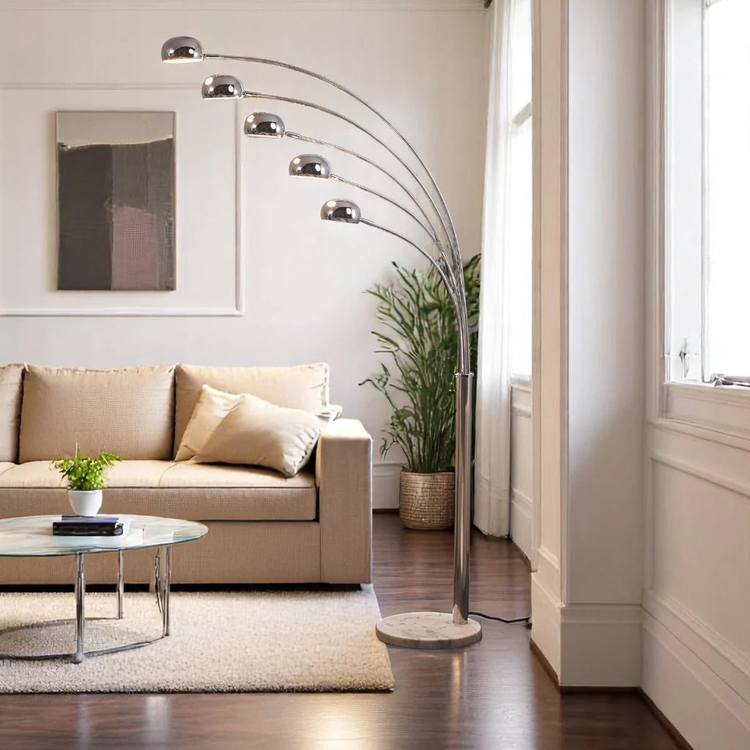 Modern 5-Head Arc Floor Lamp | 7 Feet Tall Adjustable Standing Lamp