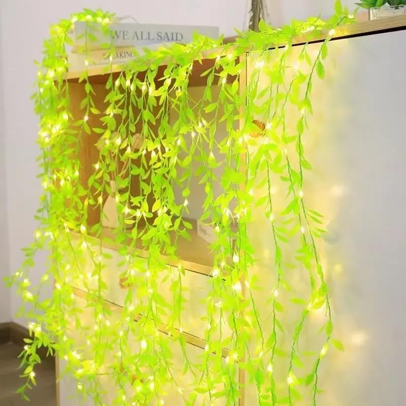 Leaf Vine LED Curtain Lights – 200 LEDs, 8 Modes, 10x3 ft Green Leaf Fairy Lights for Home & Festive Decor