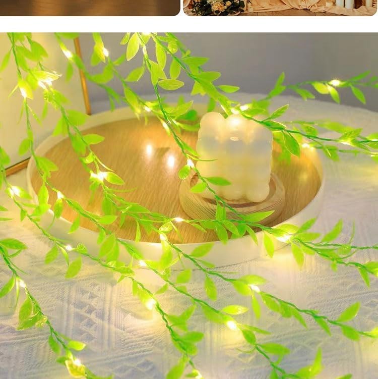 Leaf Vine LED Curtain Lights – 200 LEDs, 8 Modes, 10x3 ft Green Leaf Fairy Lights for Home & Festive Decor