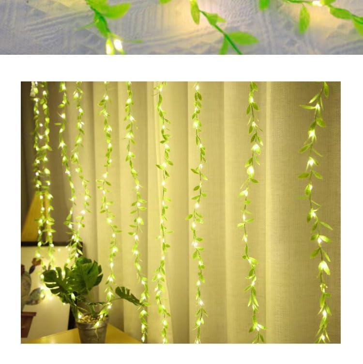 Leaf Vine LED Curtain Lights – 200 LEDs, 8 Modes, 10x3 ft Green Leaf Fairy Lights for Home & Festive Decor