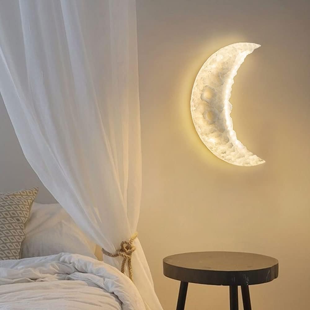 Crescent Moon Glow Resin Wall Sconce for Bedroom, Living Room