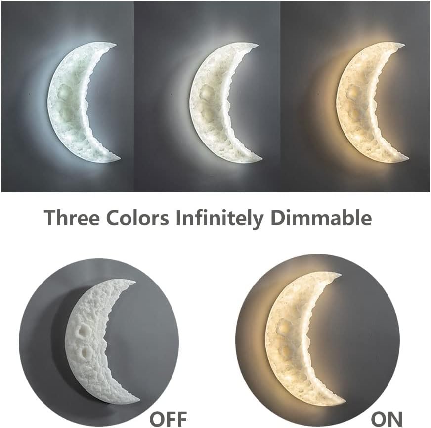 Crescent Moon Glow Resin Wall Sconce for Bedroom, Living Room